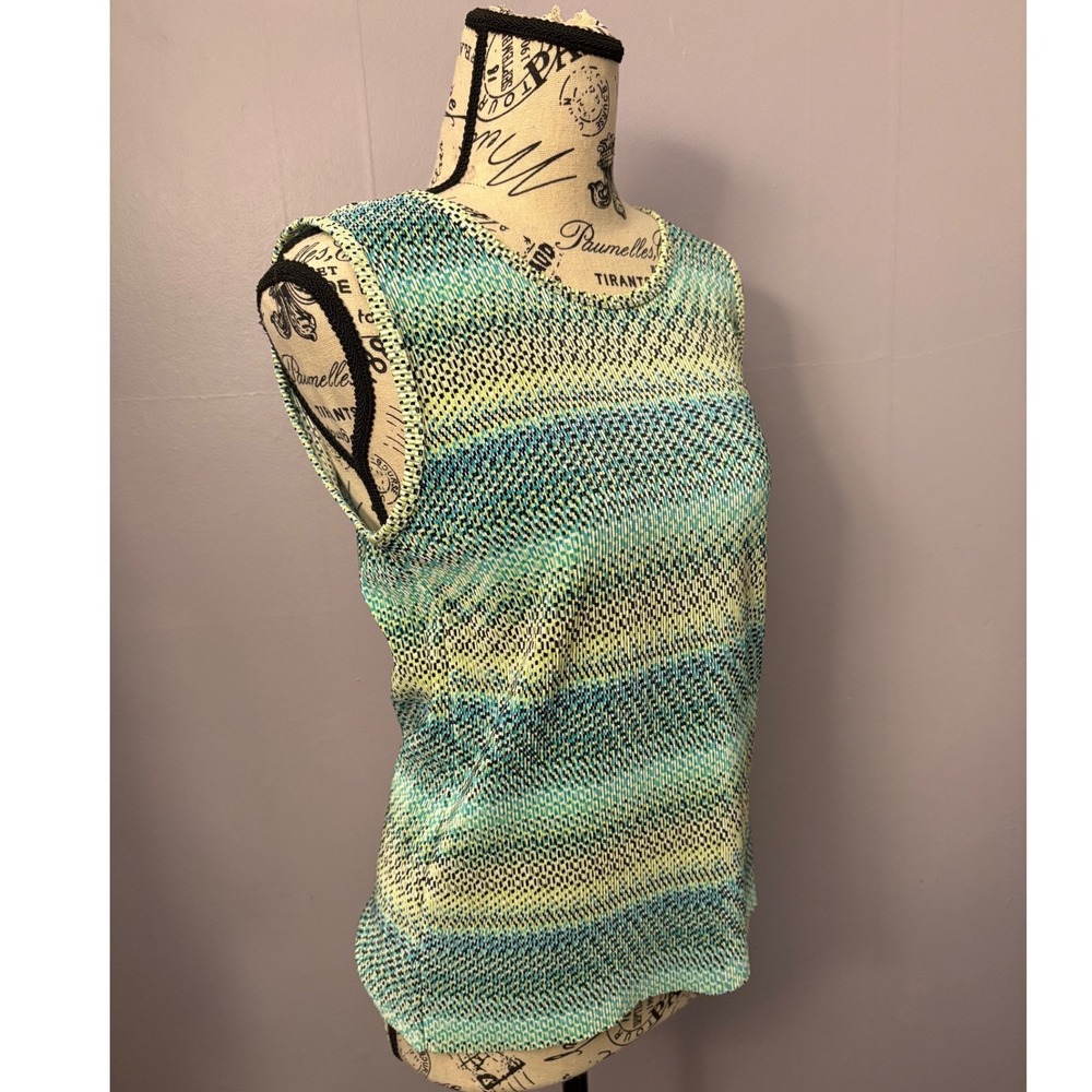 VTG 90s 80s Covington Space Dye Teal Green Lime‎ Stretchy Tank Top Medium 10-12
